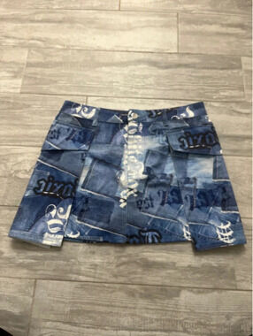 White Fox Patterned Jean Skirt